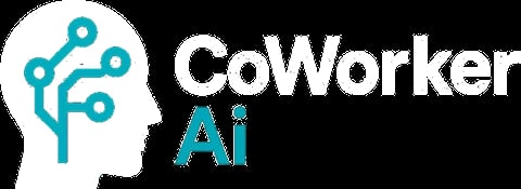 CoWorker AI logo featuring a head silhouette with teal circuit pattern and text